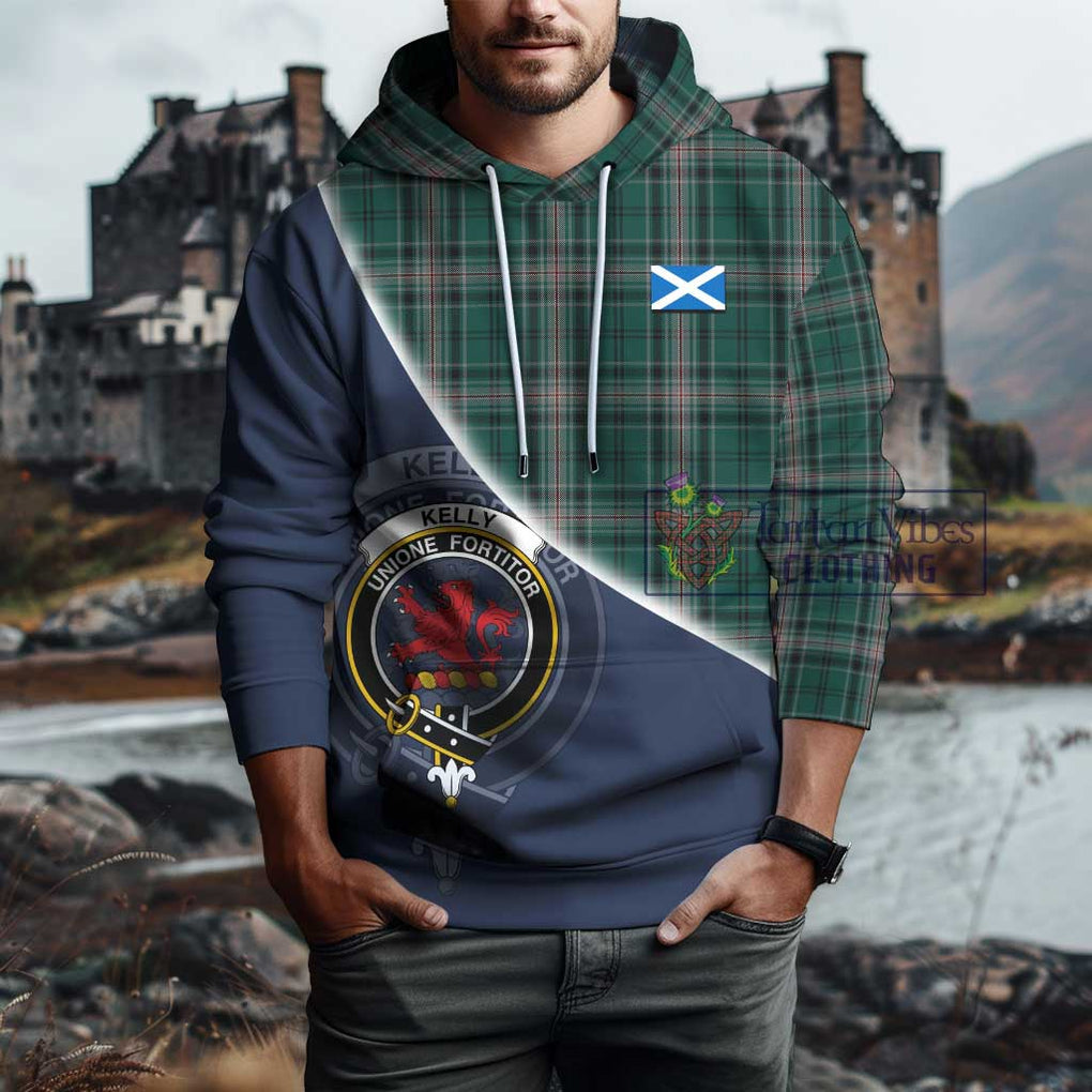 Kelly of Sleat Hunting Tartan Hoodie with Personalised National Flag and Family Crest Half Style - Tartanvibesclothing Shop