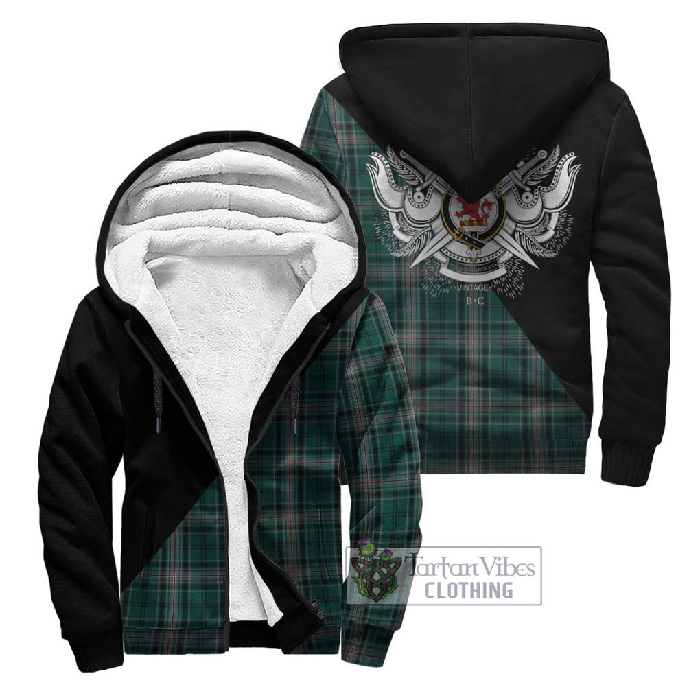 Kelly of Sleat Hunting Tartan Sherpa Hoodie with Family Crest and Military Logo Style Unisex - Tartanvibesclothing Shop