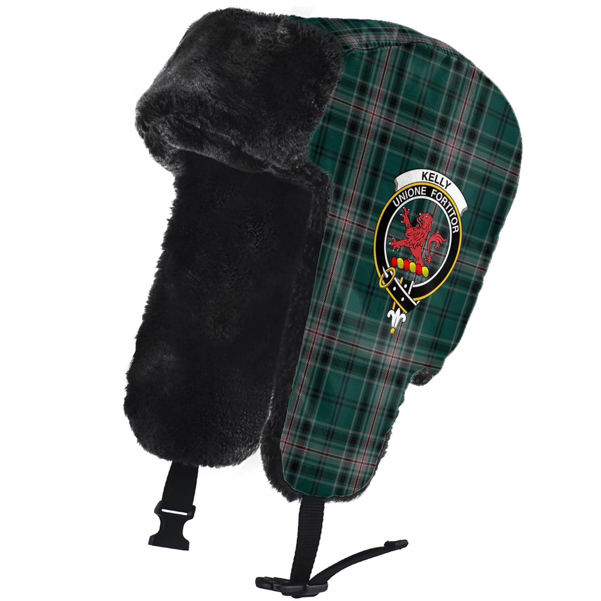 Kelly of Sleat Hunting Tartan Winter Trapper Hat with Family Crest - Tartanvibesclothing