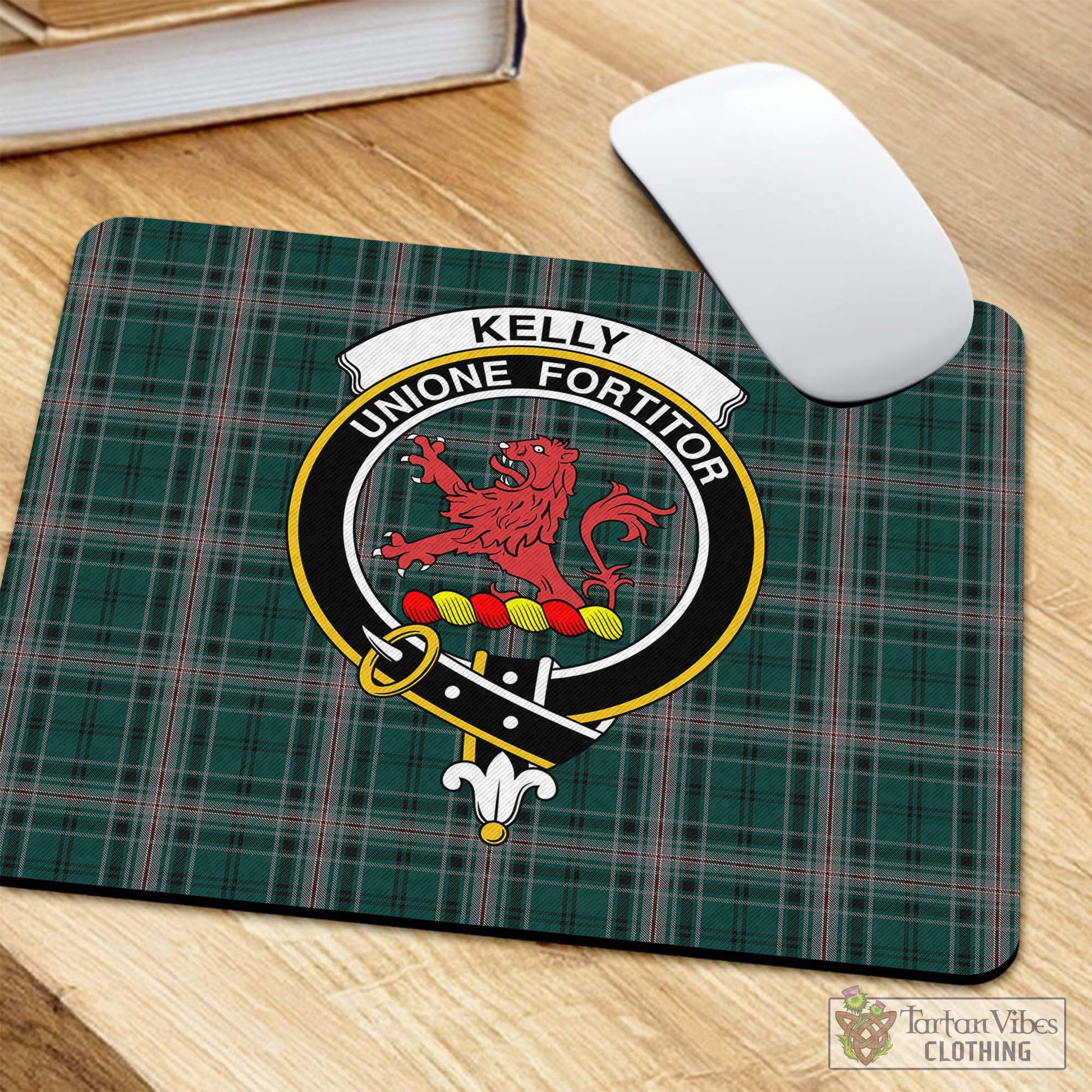 Tartan Vibes Clothing Kelly of Sleat Hunting Tartan Mouse Pad with Family Crest