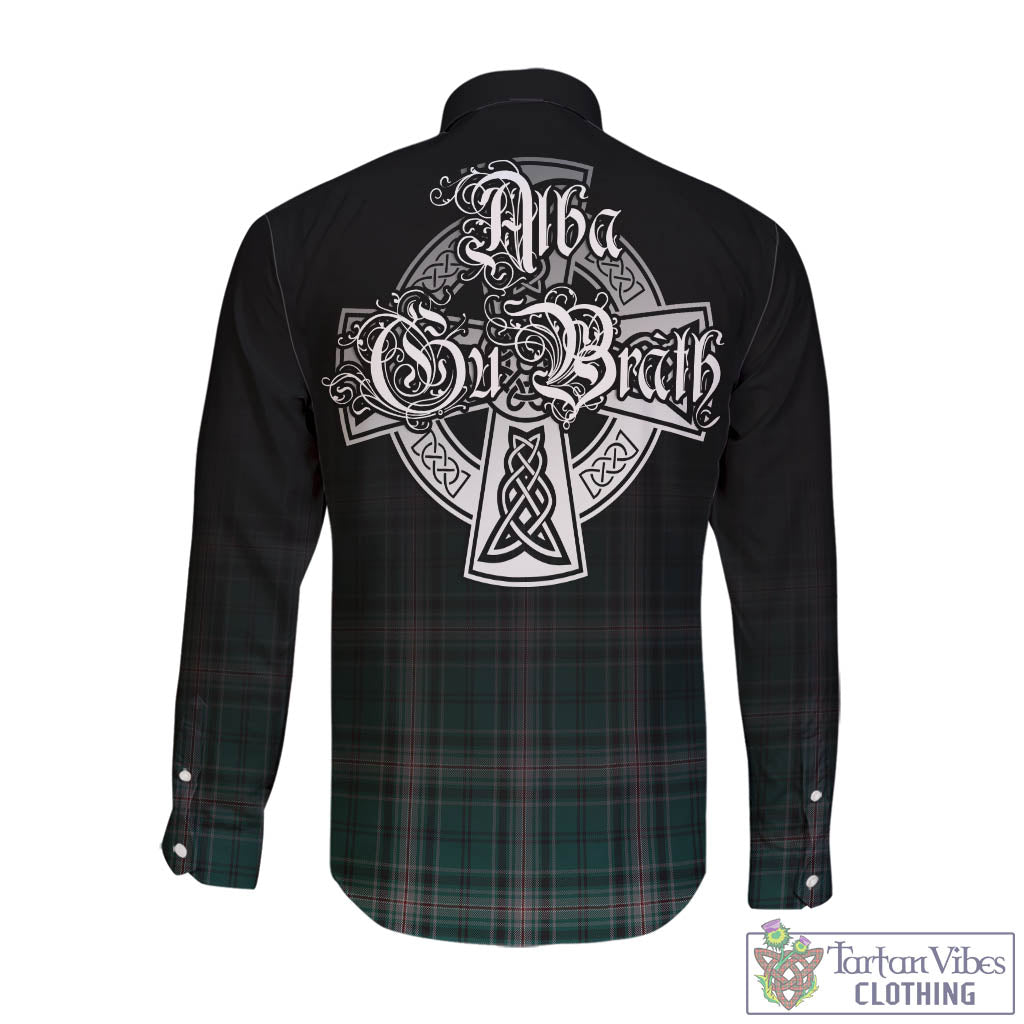 Tartan Vibes Clothing Kelly of Sleat Hunting Tartan Long Sleeve Button Up Featuring Alba Gu Brath Family Crest Celtic Inspired