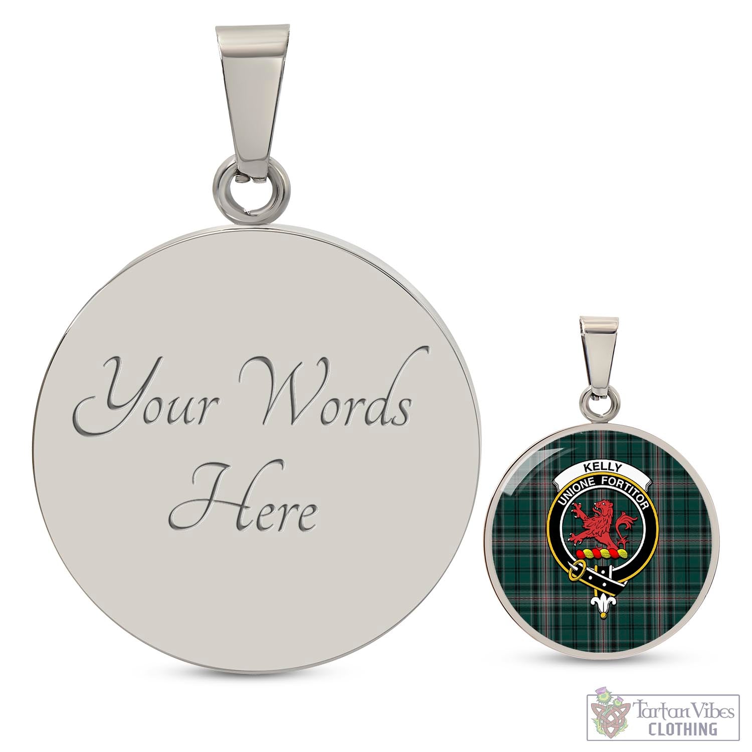 Tartan Vibes Clothing Kelly of Sleat Hunting Tartan Circle Necklace with Family Crest