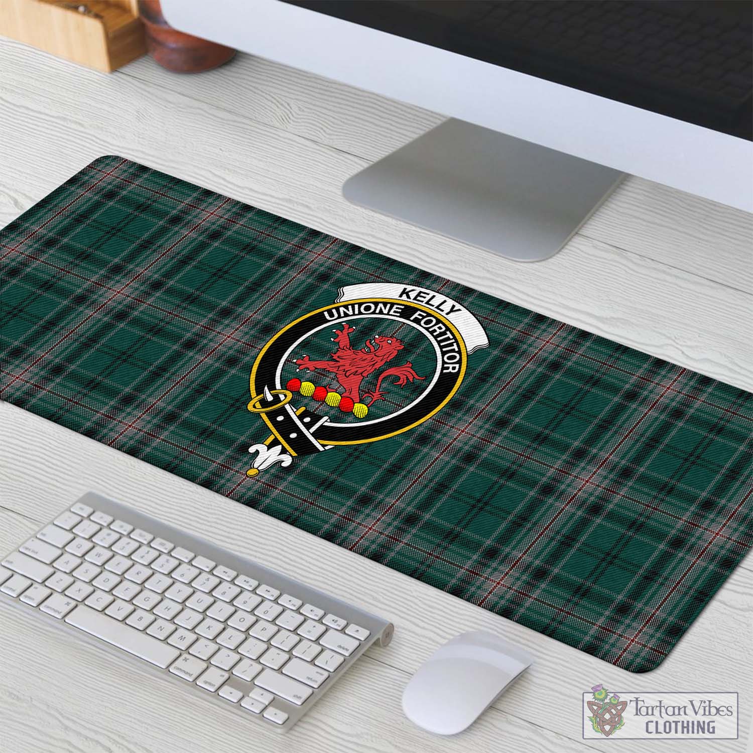 Tartan Vibes Clothing Kelly of Sleat Hunting Tartan Mouse Pad with Family Crest