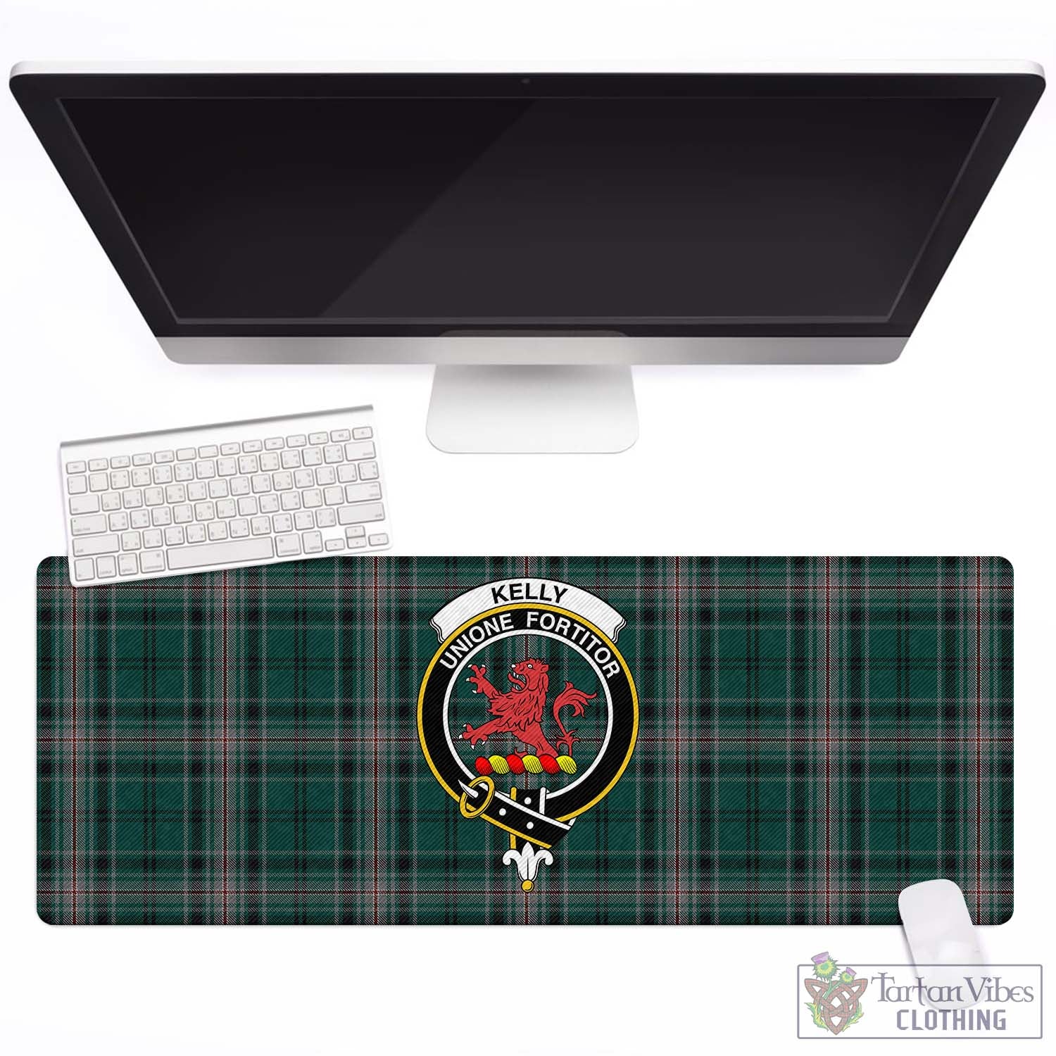 Tartan Vibes Clothing Kelly of Sleat Hunting Tartan Mouse Pad with Family Crest