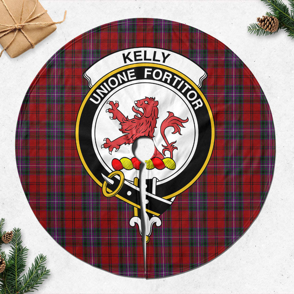 Kelly of Sleat Red Tartan Christmas Tree Skirt with Family Crest - Tartanvibesclothing