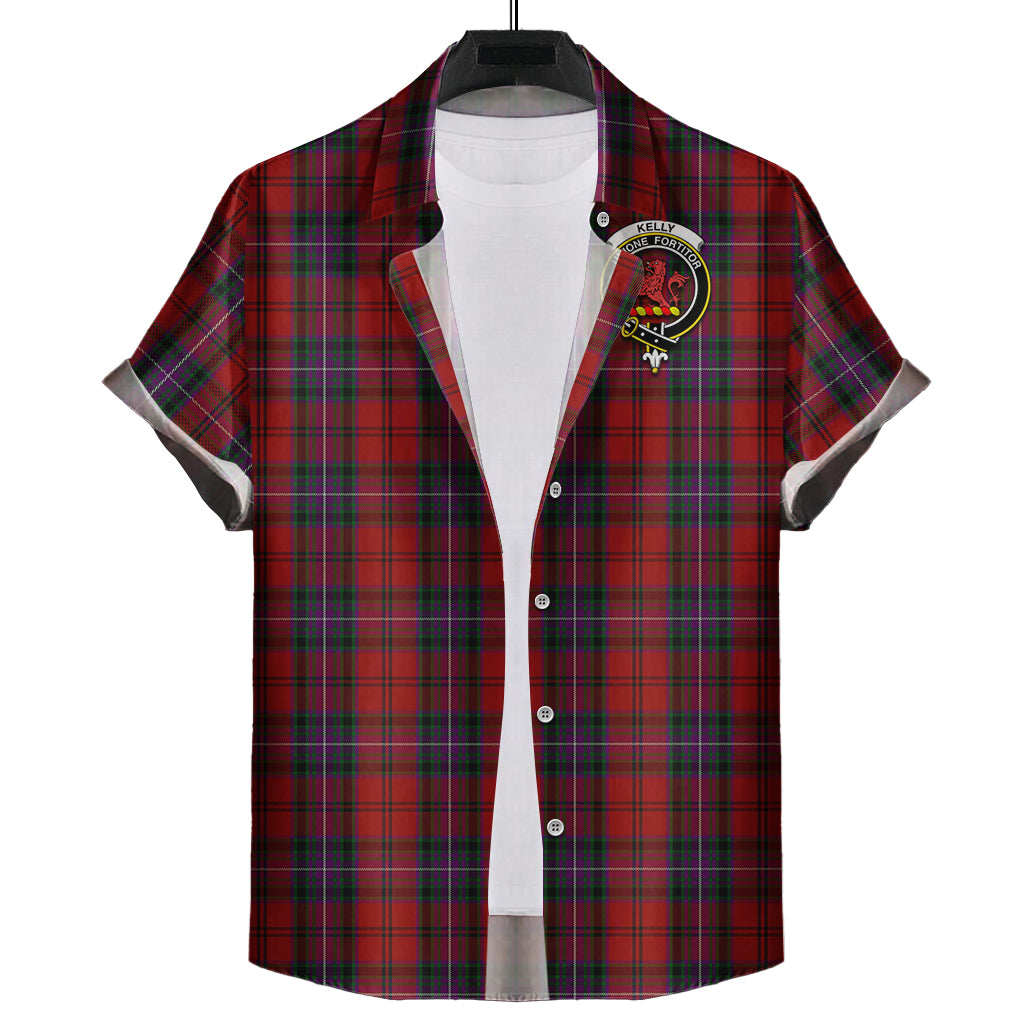 kelly-of-sleat-red-tartan-short-sleeve-button-down-shirt-with-family-crest