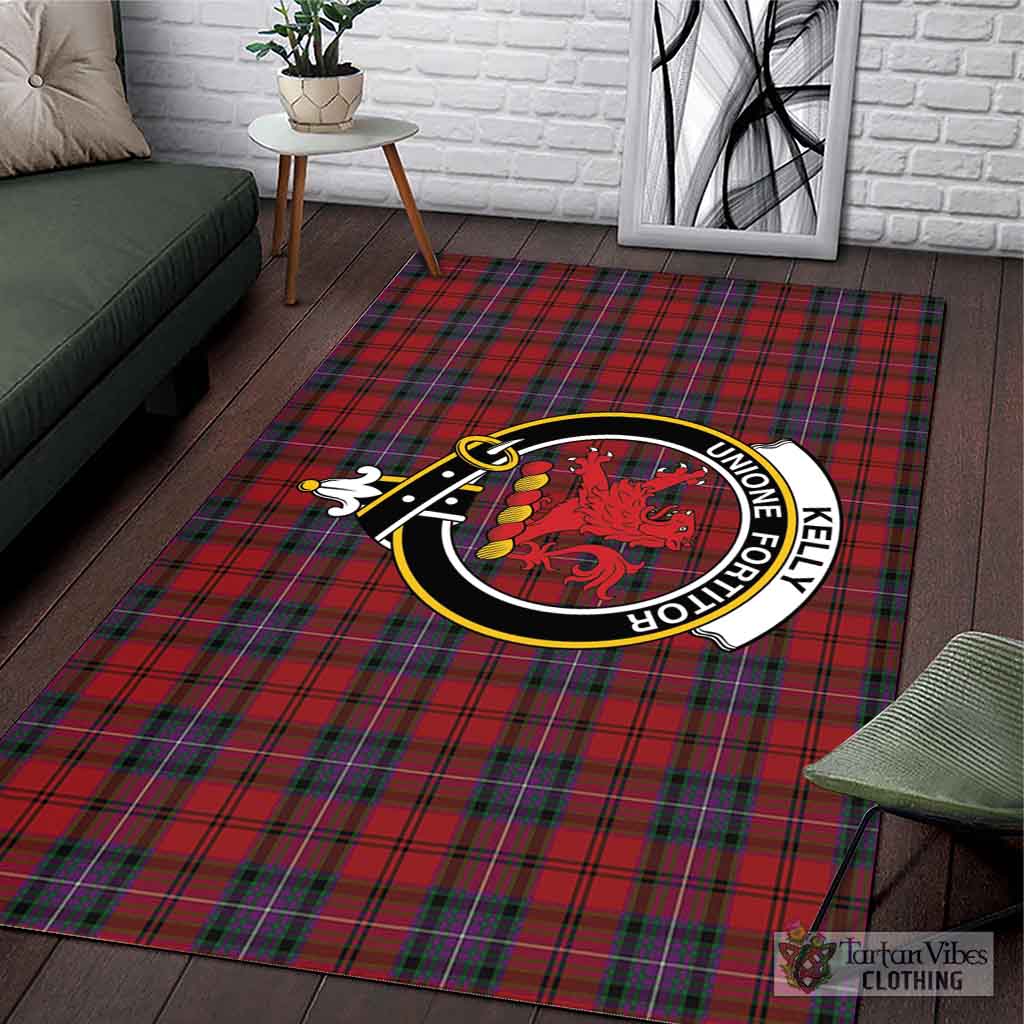 Tartan Vibes Clothing Kelly of Sleat Red Tartan Area Rug with Family Crest