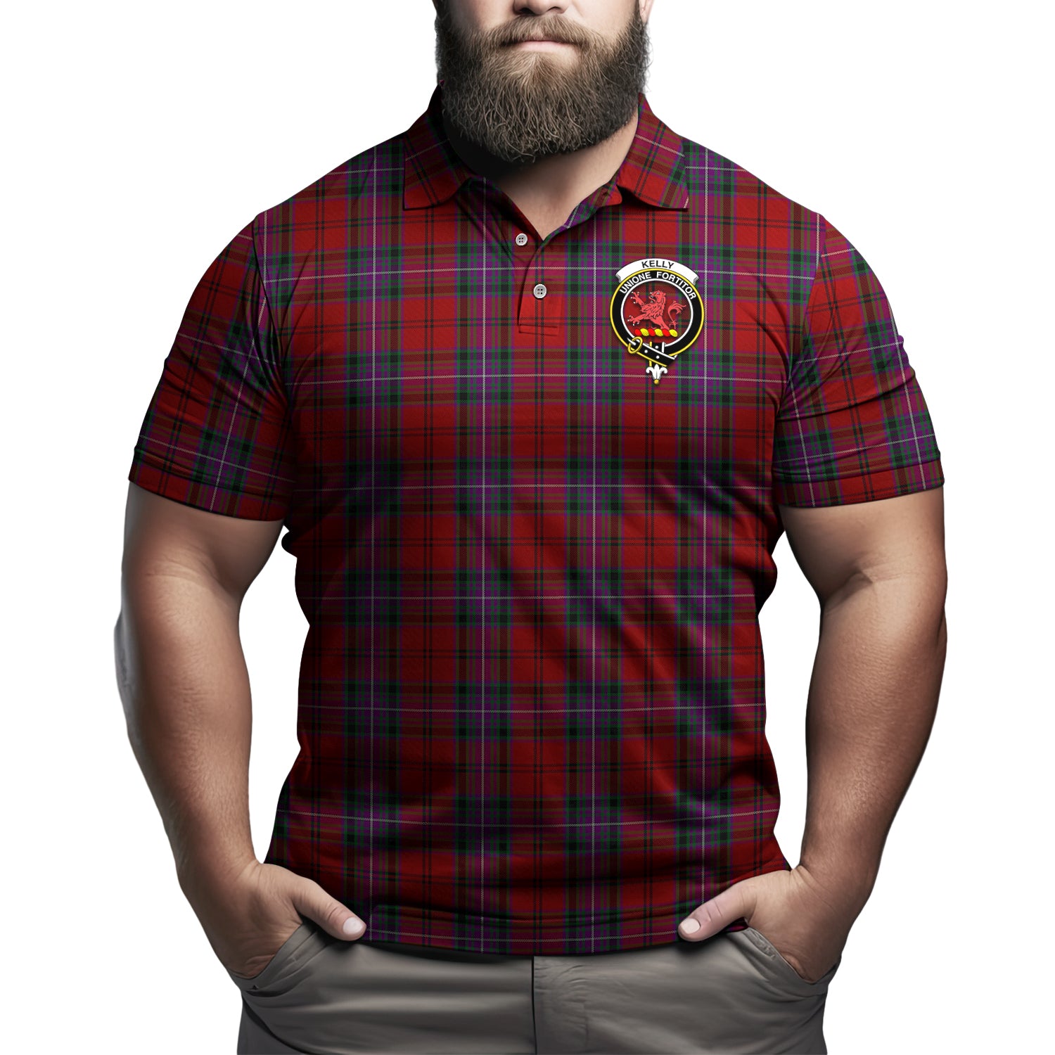 Kelly of Sleat Red Tartan Men's Polo Shirt with Family Crest Kid - Tartan Vibes Clothing