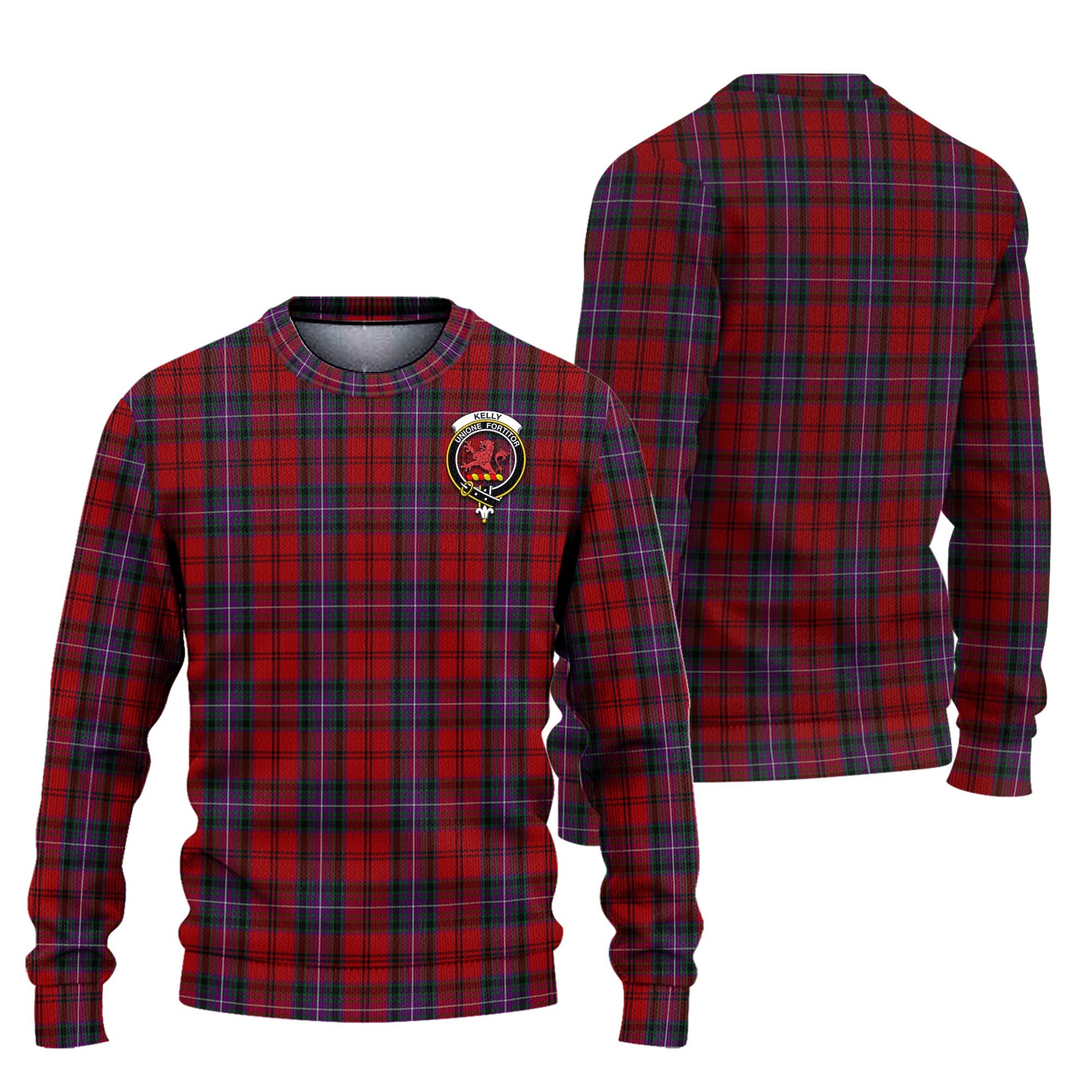 Kelly of Sleat Red Tartan Knitted Sweater with Family Crest Unisex - Tartanvibesclothing