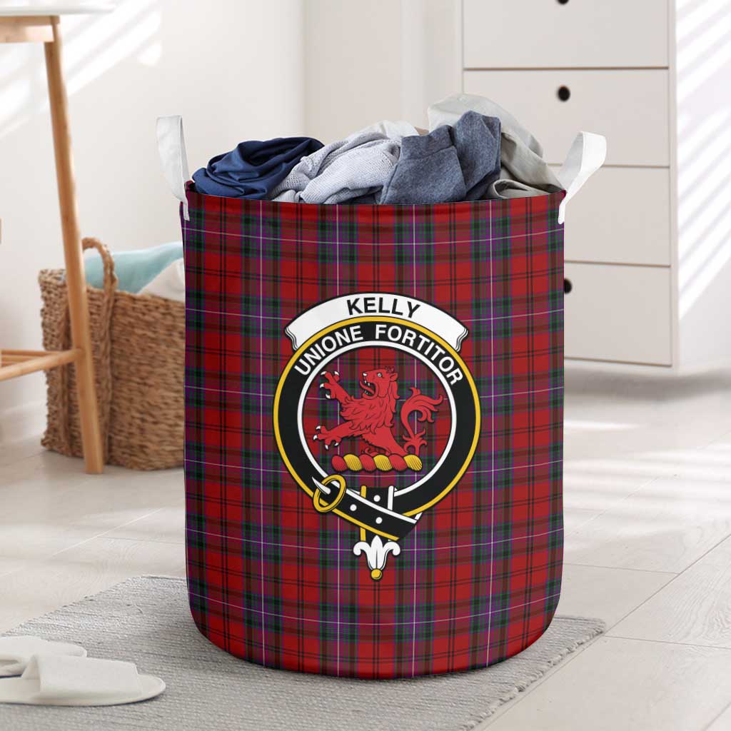 Tartan Vibes Clothing Kelly of Sleat Red Tartan Laundry Basket with Family Crest