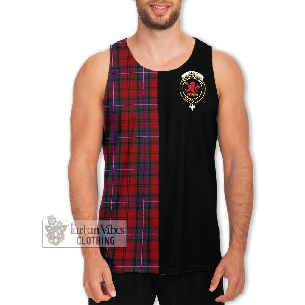 Tartan Vibes Clothing Kelly of Sleat Red Tartan Men's Tank Top with Family Crest and Half Of Me Style