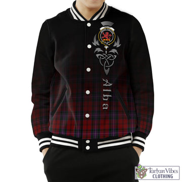 Kelly of Sleat Red Tartan Baseball Jacket Featuring Alba Gu Brath Family Crest Celtic Inspired