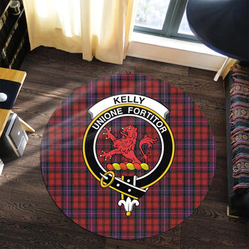 Kelly of Sleat Red Tartan Round Rug with Family Crest