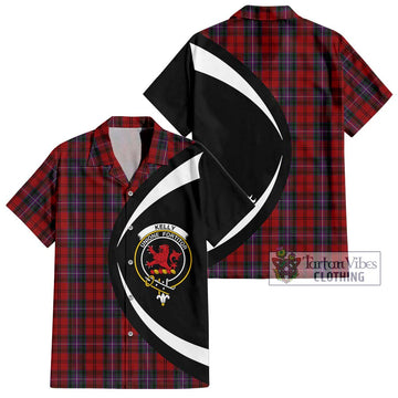 Kelly of Sleat Red Tartan Short Sleeve Button Up with Family Crest Circle Style