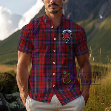 Kelly of Sleat Red Tartan Cotton Hawaiian Shirt with Family Crest