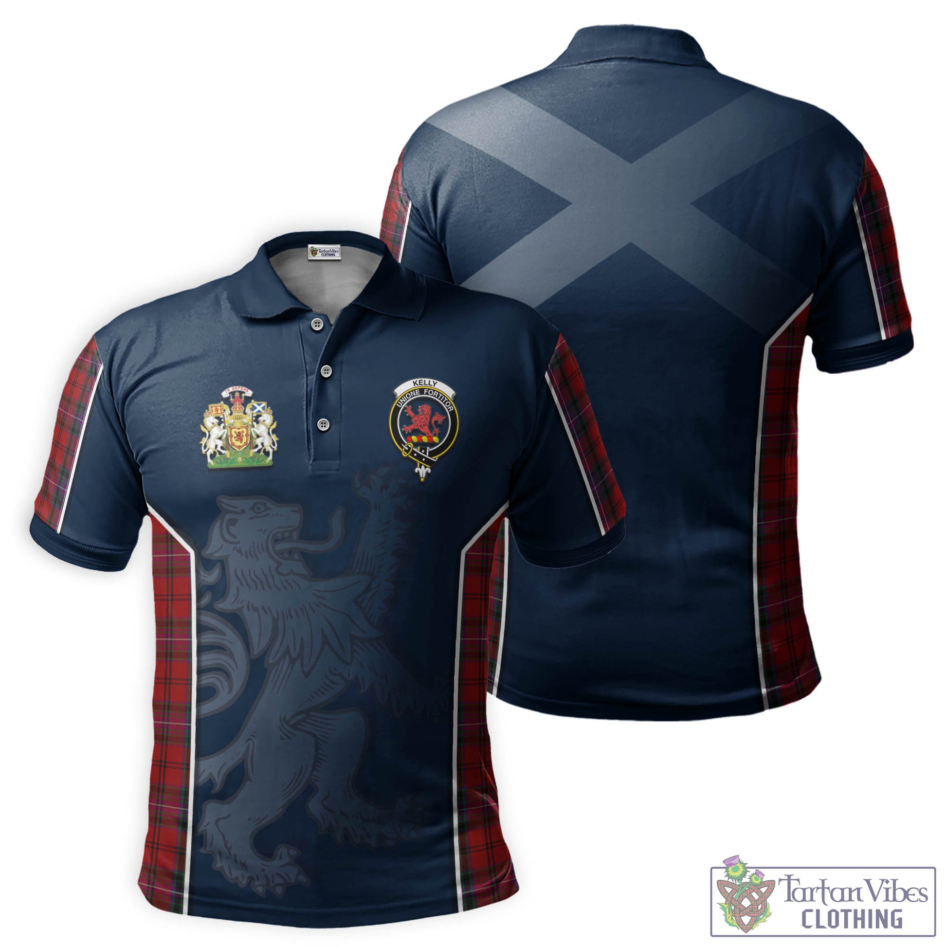 Tartan Vibes Clothing Kelly of Sleat Red Tartan Men's Polo Shirt with Family Crest and Lion Rampant Vibes Sport Style