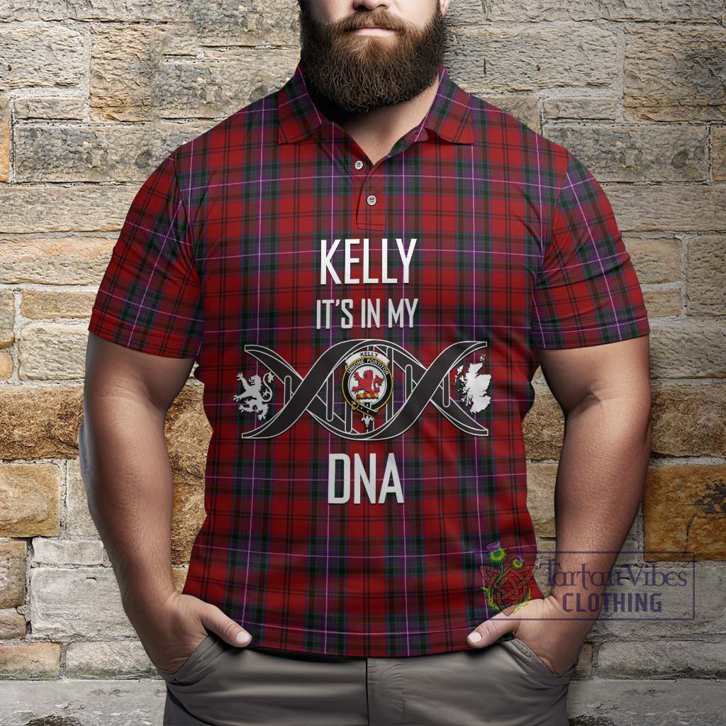 Tartan Vibes Clothing Kelly of Sleat Red Tartan Polo Shirt with Family Crest DNA In Me Style