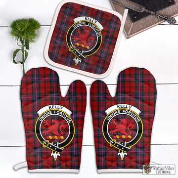 Kelly of Sleat Red Tartan Combo Oven Mitt & Pot-Holder with Family Crest