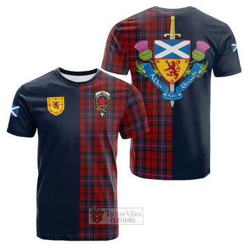 Kelly of Sleat Red Tartan Cotton T-shirt with Scottish Lion Royal Arm Half Style