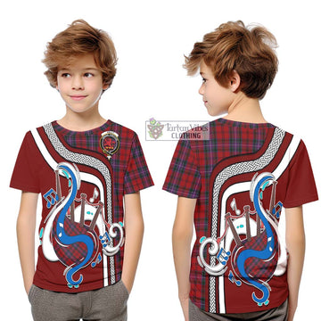 Kelly of Sleat Red Tartan Kid T-Shirt with Epic Bagpipe Style