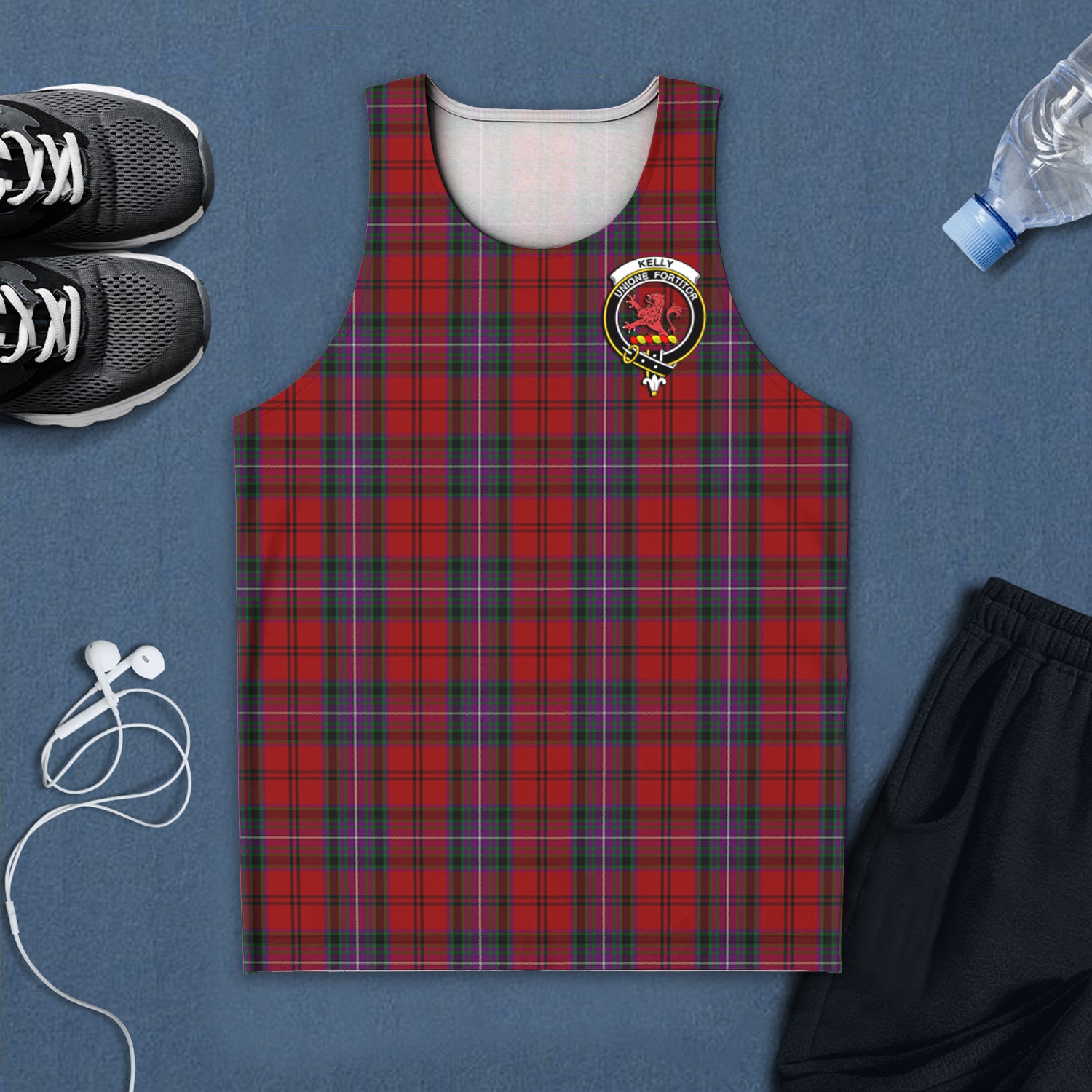 kelly-of-sleat-red-tartan-mens-tank-top-with-family-crest