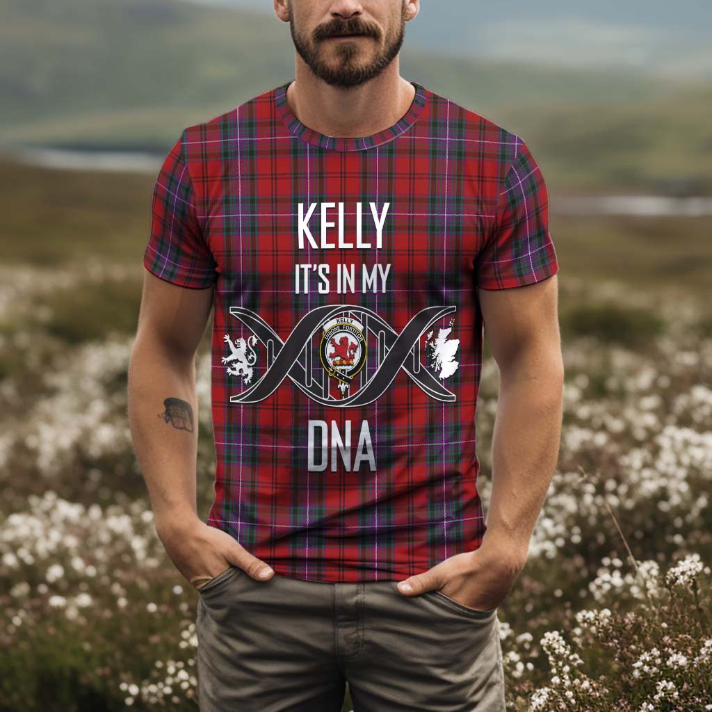Tartan Vibes Clothing Kelly of Sleat Red Tartan T-Shirt with Family Crest DNA In Me Style