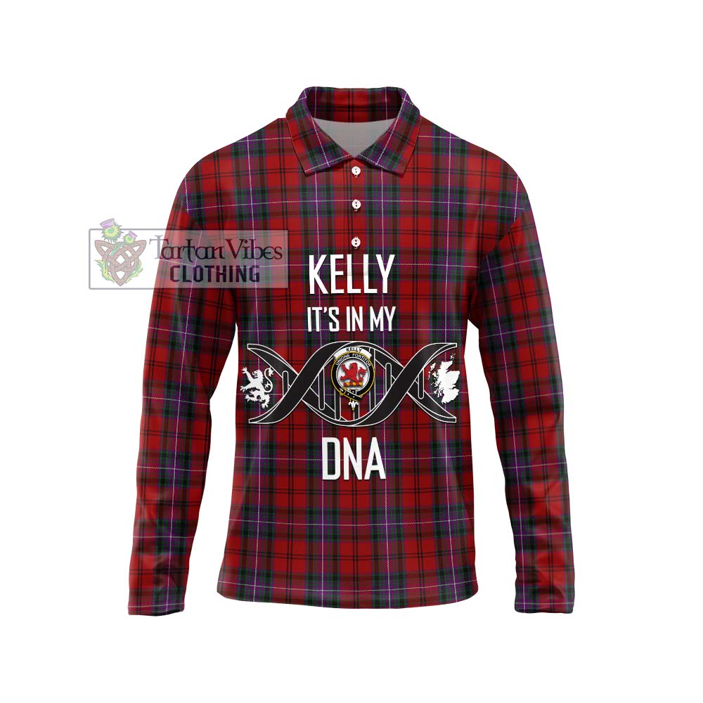 Tartan Vibes Clothing Kelly of Sleat Red Tartan Long Sleeve Polo Shirt with Family Crest DNA In Me Style