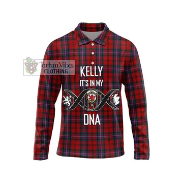 Kelly of Sleat Red Tartan Long Sleeve Polo Shirt with Family Crest DNA In Me Style