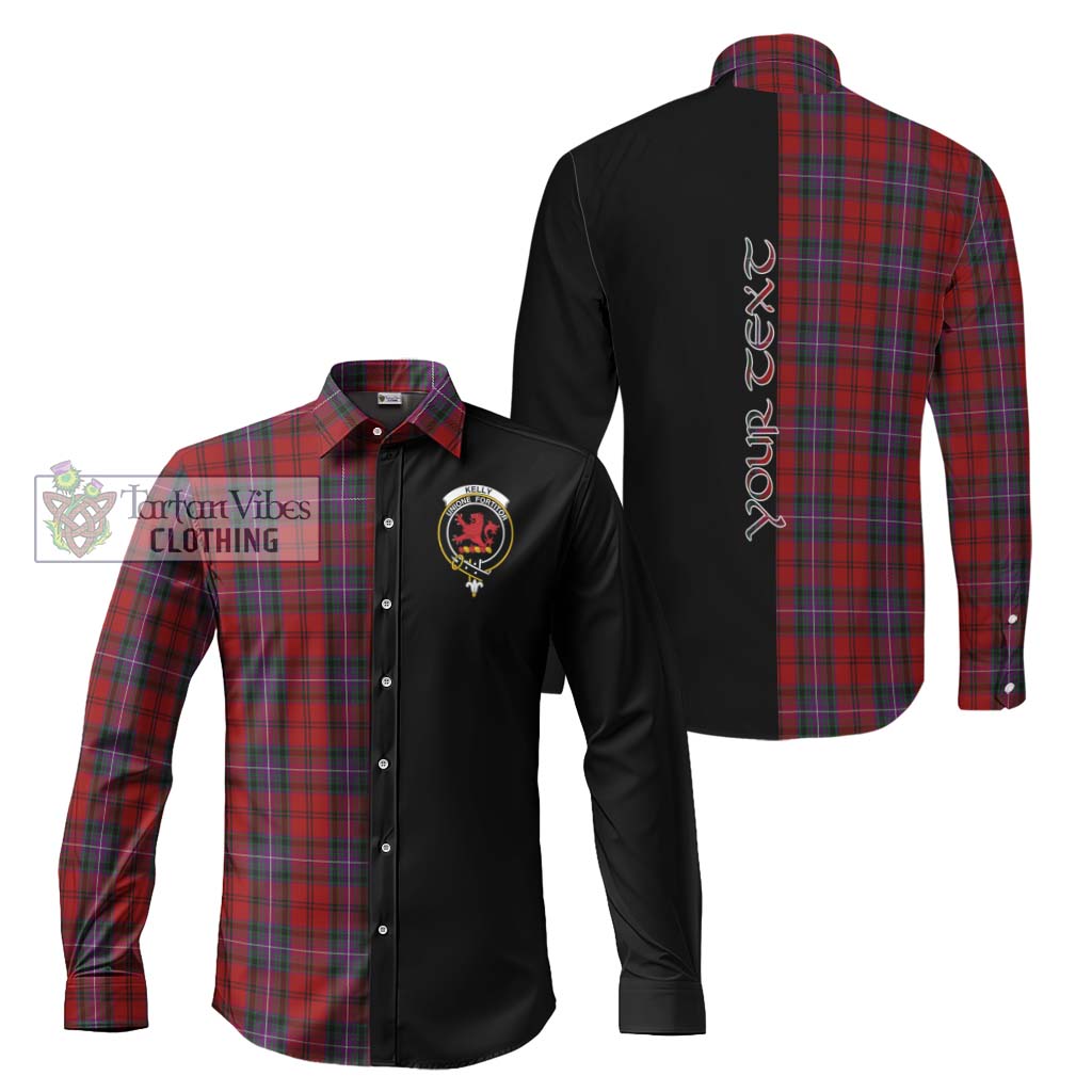 Tartan Vibes Clothing Kelly of Sleat Red Tartan Long Sleeve Button Shirt with Family Crest and Half Of Me Style