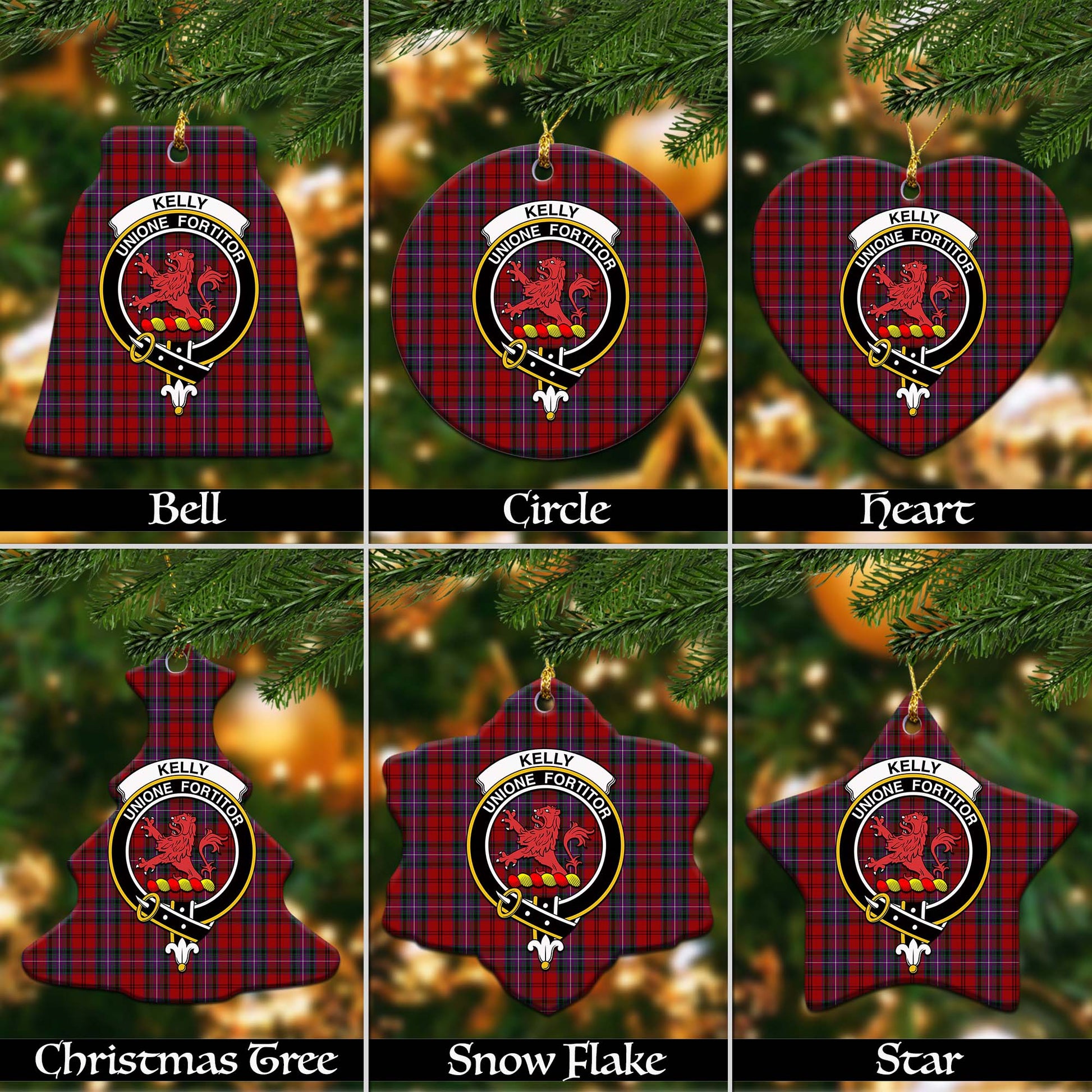 Kelly of Sleat Red Tartan Christmas Ornaments with Family Crest - Tartanvibesclothing