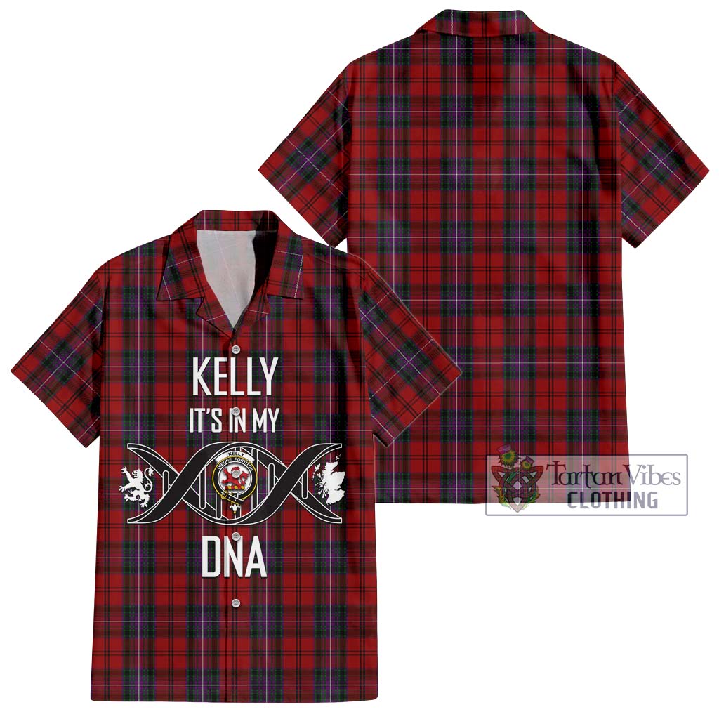 Tartan Vibes Clothing Kelly of Sleat Red Tartan Short Sleeve Button Shirt with Family Crest DNA In Me Style