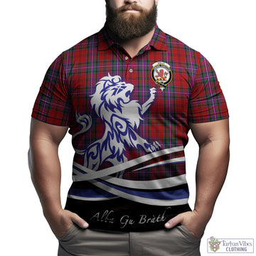 Kelly of Sleat Red Tartan Polo Shirt with Alba Gu Brath Regal Lion Emblem