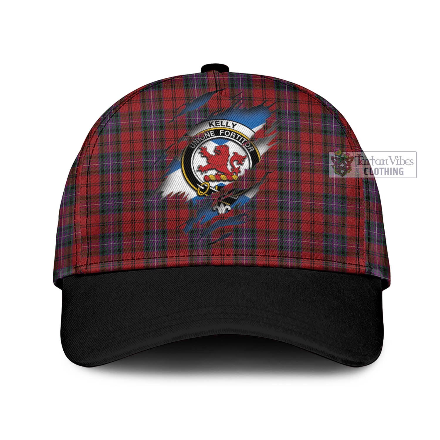 Tartan Vibes Clothing Kelly of Sleat Red Tartan Classic Cap with Family Crest In Me Style