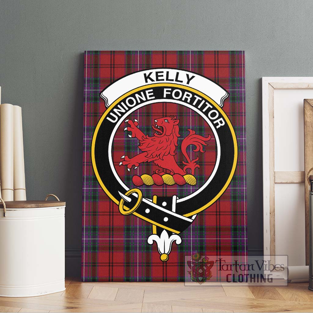 Tartan Vibes Clothing Kelly of Sleat Red Tartan Canvas Print Wall Art with Family Crest