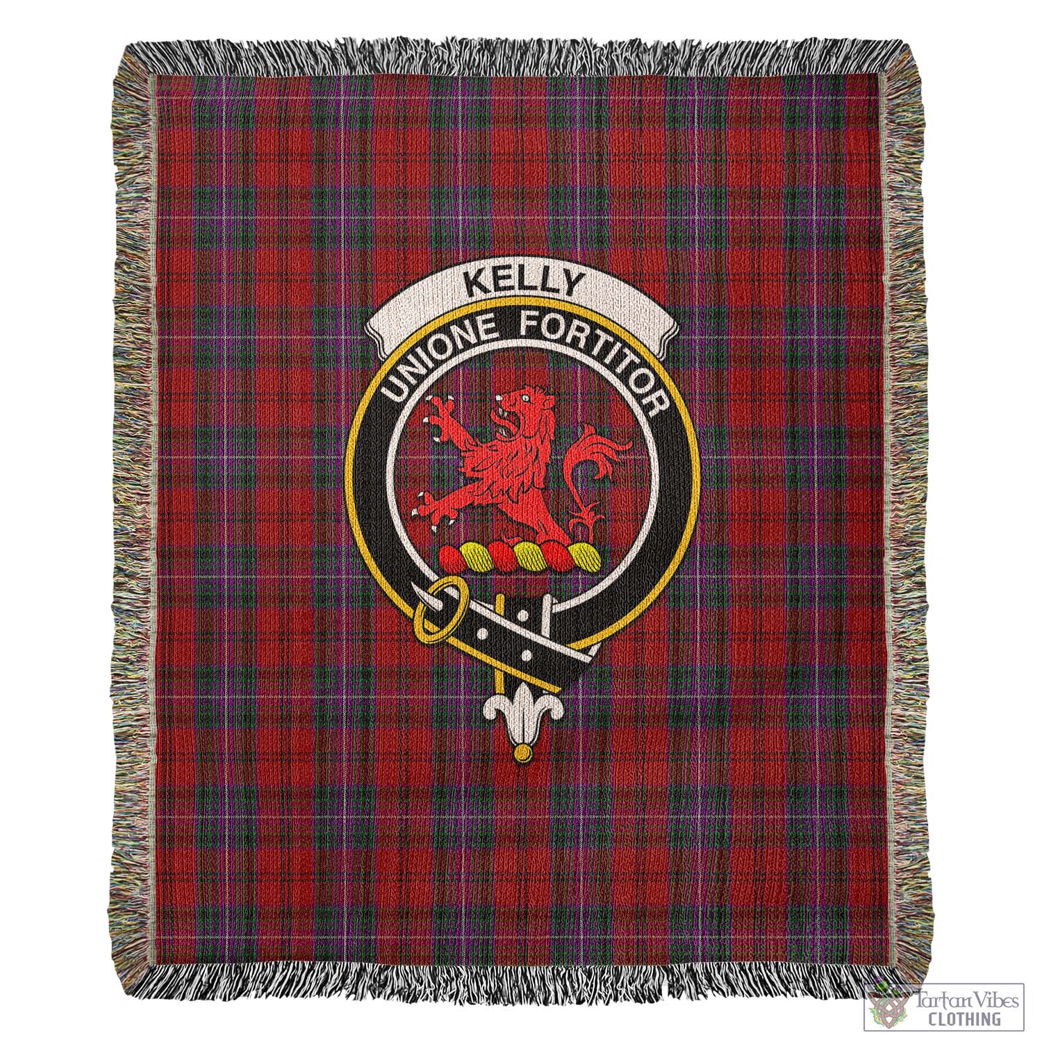 Tartan Vibes Clothing Kelly of Sleat Red Tartan Woven Blanket with Family Crest