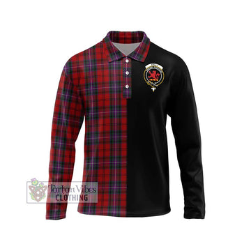 Kelly of Sleat Red Tartan Long Sleeve Polo Shirt with Family Crest and Half Of Me Style