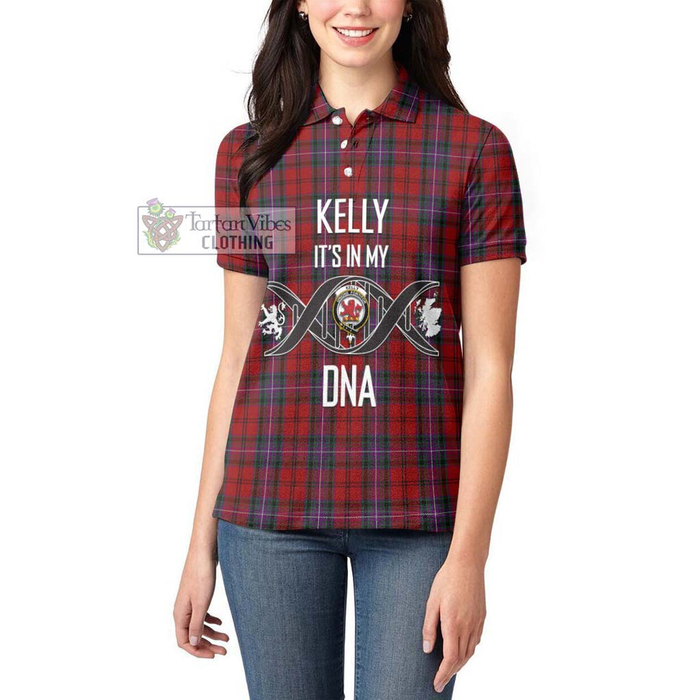 Kelly of Sleat Red Tartan Women's Polo Shirt with Family Crest DNA In Me Style Women - Tartanvibesclothing Shop