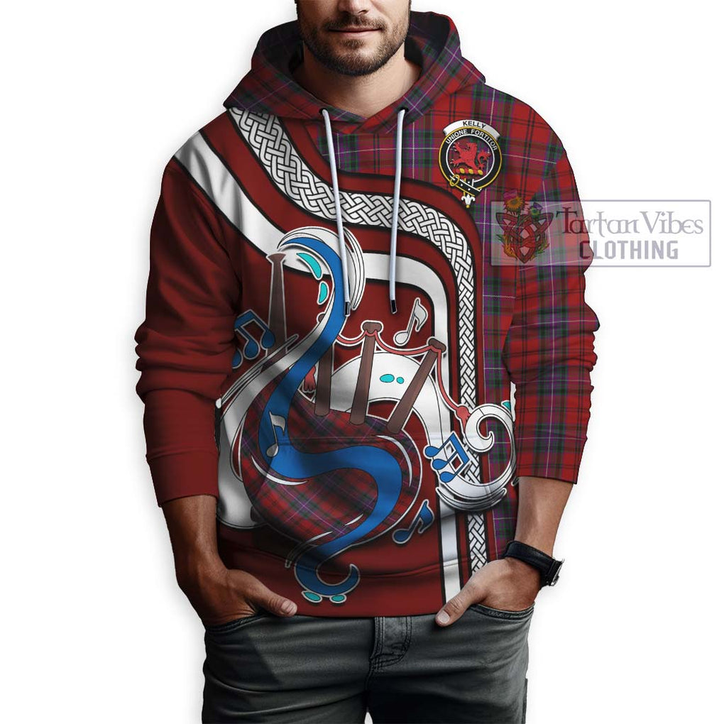 Kelly of Sleat Red Tartan Hoodie with Epic Bagpipe Style Zip Hoodie - Tartanvibesclothing Shop