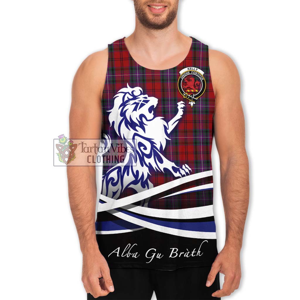 Tartan Vibes Clothing Kelly of Sleat Red Tartan Men's Tank Top with Alba Gu Brath Regal Lion Emblem