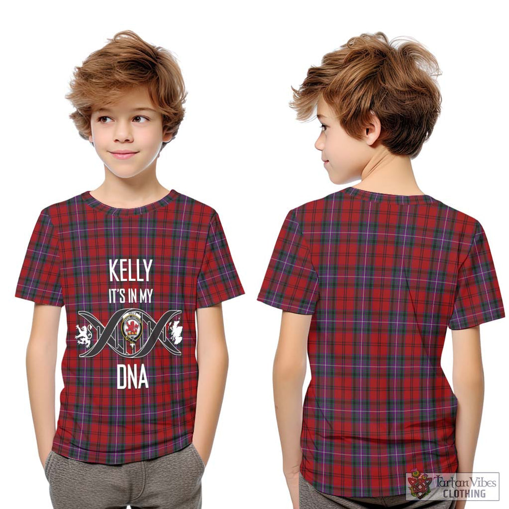 Kelly of Sleat Red Tartan Kid T-Shirt with Family Crest DNA In Me Style Youth XL Size14 - Tartanvibesclothing Shop