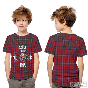 Kelly of Sleat Red Tartan Kid T-Shirt with Family Crest DNA In Me Style