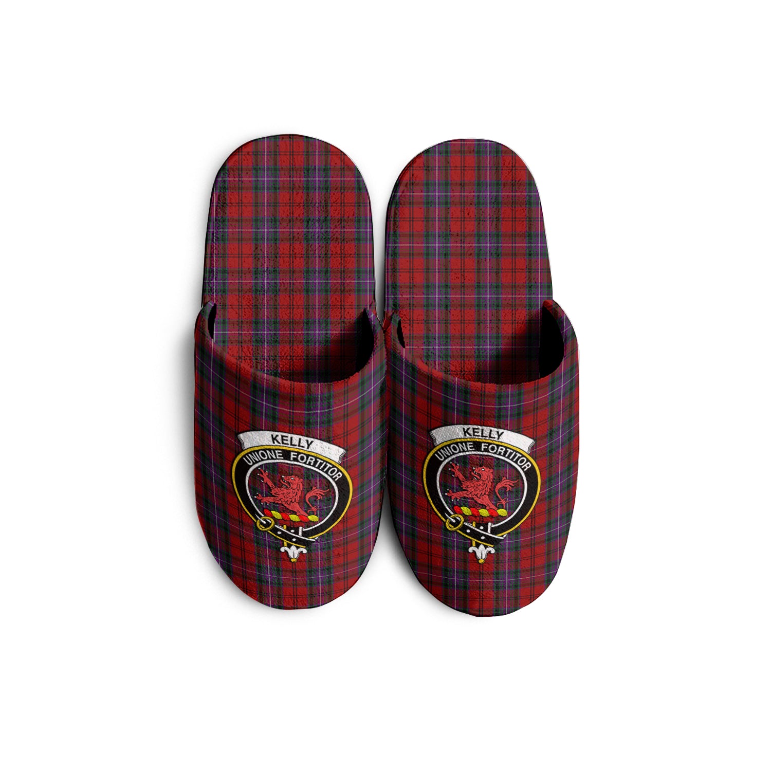 Kelly of Sleat Red Tartan Home Slippers with Family Crest - Tartanvibesclothing