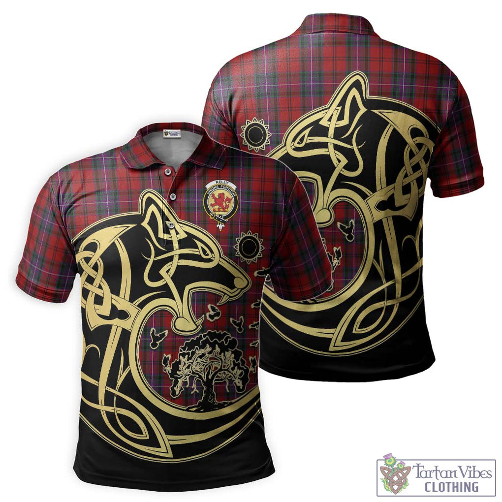 Kelly of Sleat Red Tartan Polo Shirt with Family Crest Celtic Wolf Style Kid - Tartanvibesclothing Shop