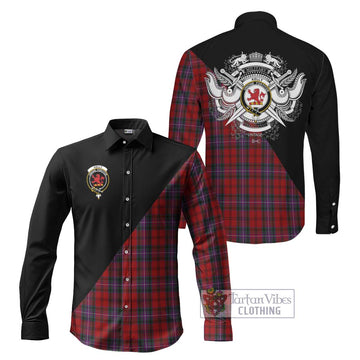 Kelly of Sleat Red Tartan Long Sleeve Button Shirt with Family Crest and Military Logo Style