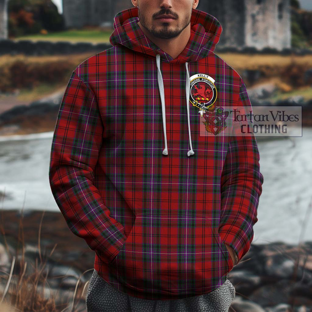 Kelly of Sleat Red Tartan Cotton Hoodie with Family Crest Pullover Hoodie XS - Tartan Vibes Clothing