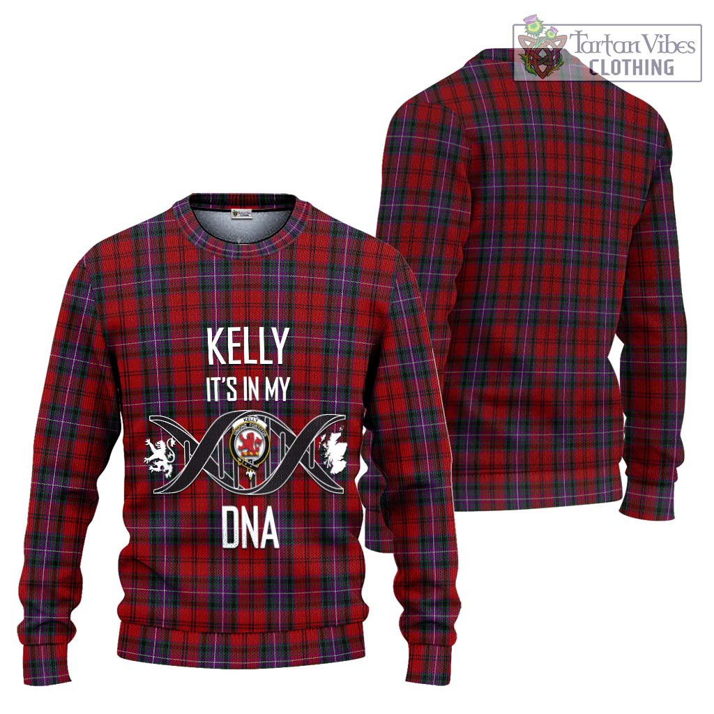 Tartan Vibes Clothing Kelly of Sleat Red Tartan Knitted Sweater with Family Crest DNA In Me Style