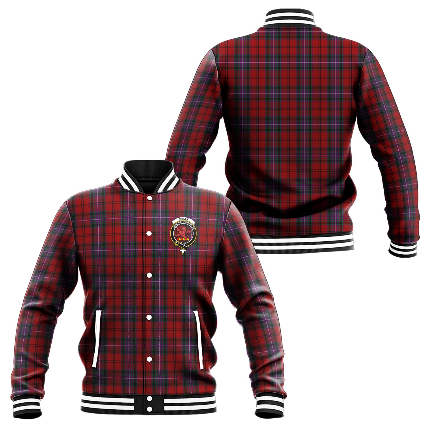 Kelly of Sleat Red Tartan Baseball Jacket with Family Crest Unisex - Tartan Vibes Clothing