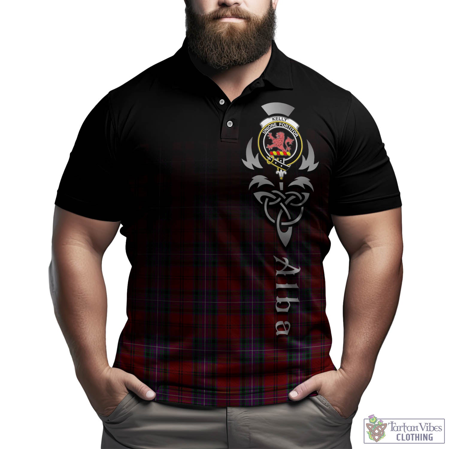 Tartan Vibes Clothing Kelly of Sleat Red Tartan Polo Shirt Featuring Alba Gu Brath Family Crest Celtic Inspired
