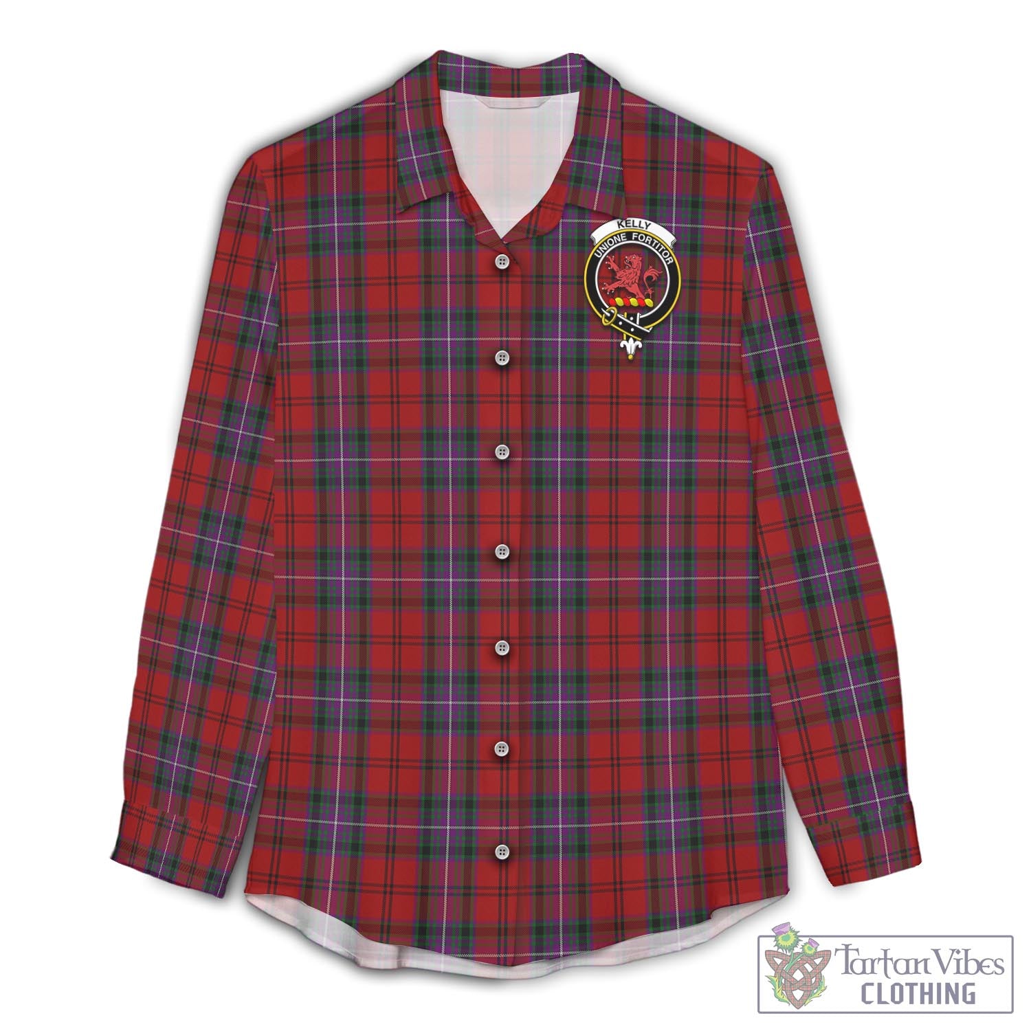 Tartan Vibes Clothing Kelly of Sleat Red Tartan Womens Casual Shirt with Family Crest