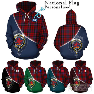 Kelly of Sleat Red Tartan Hoodie with Personalised National Flag and Family Crest Half Style